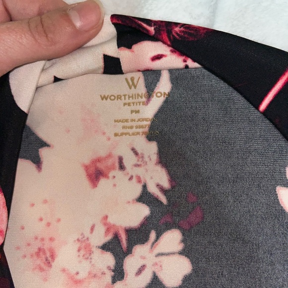 Worthington Black and Vibrant Pink Floral Blouse Cowl Neck - Picture 5 of 11